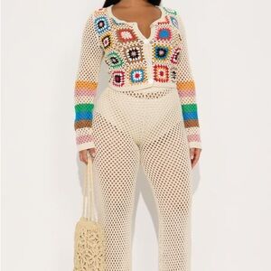 Fashion Nova Multicolor Crochet Pants Set